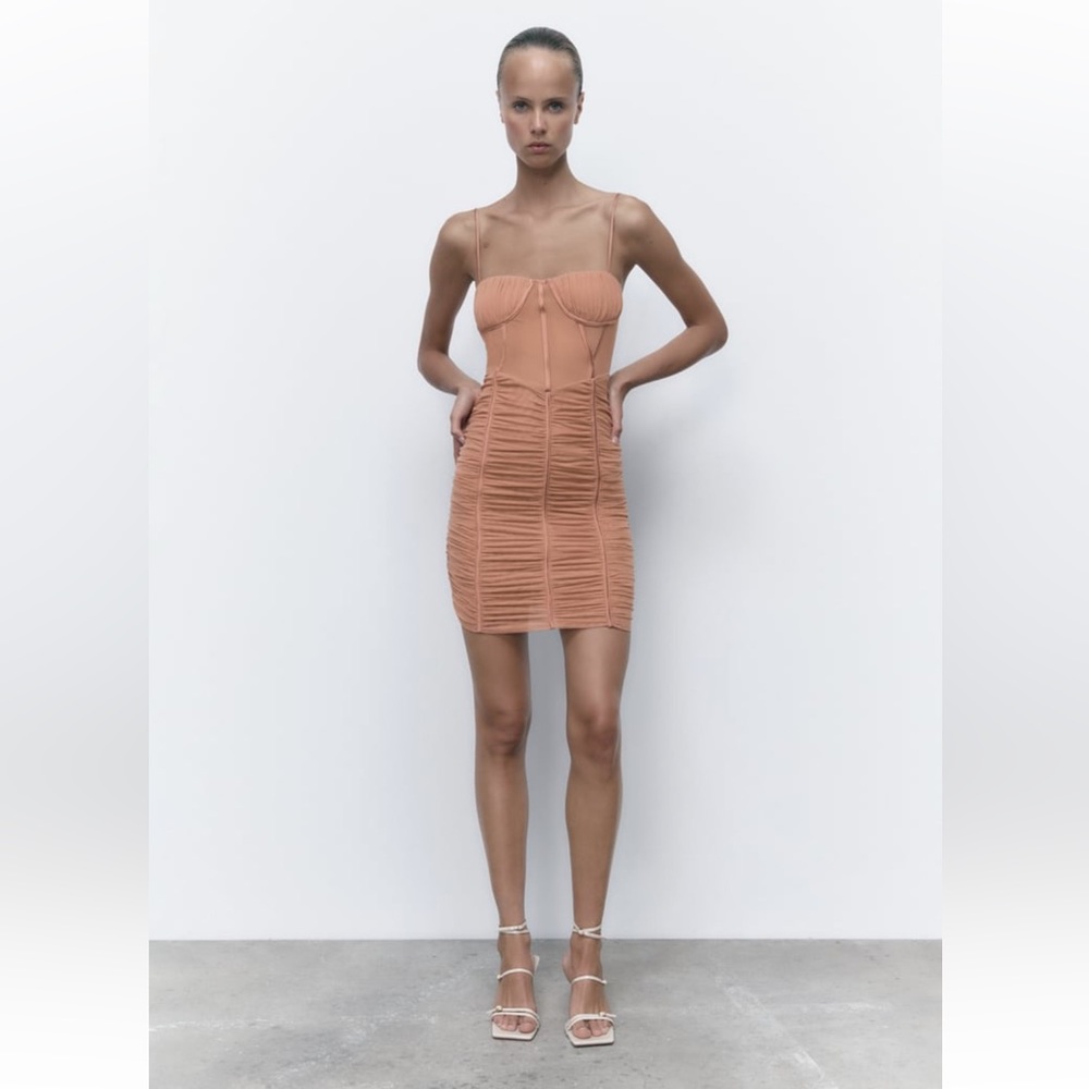NWT Zara ruched tulle corset dress